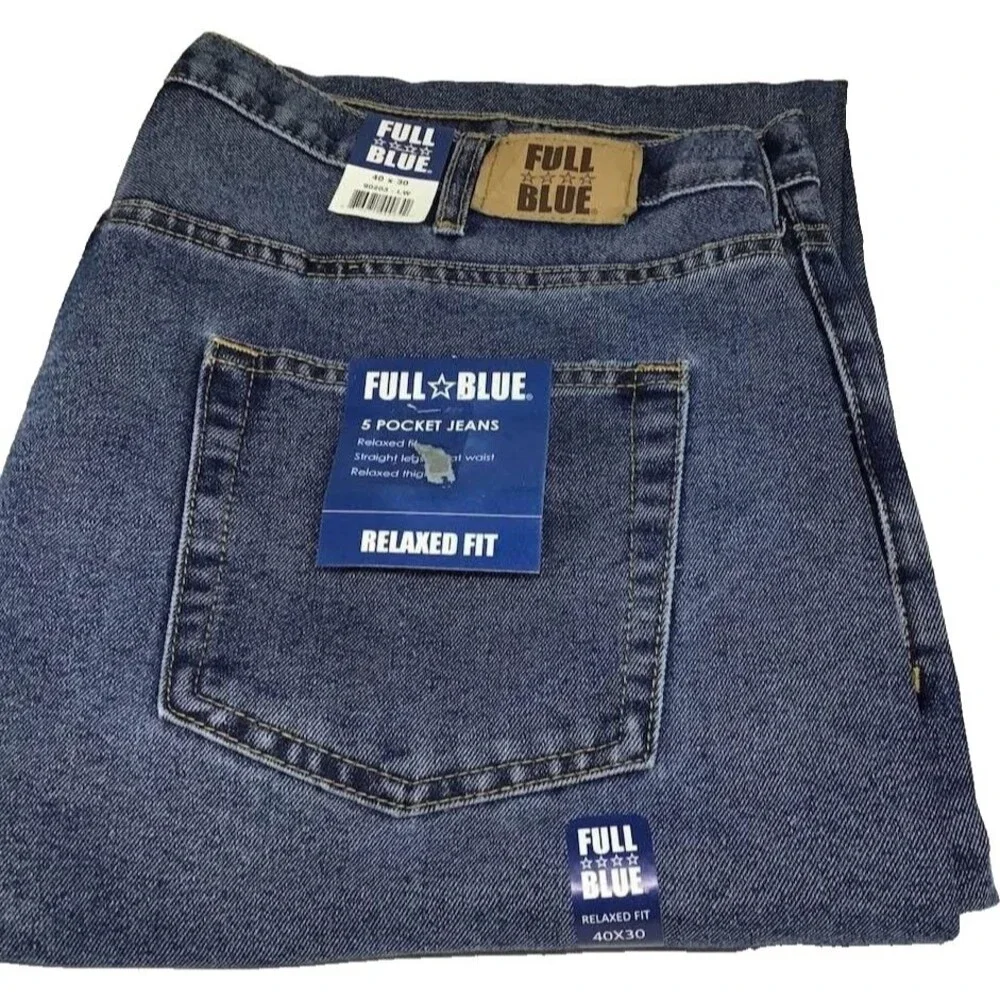 Full Blue Jeans Men 40 x 30 Denim 5 Pocket Relaxed Fit Straight Legs NEW Tag